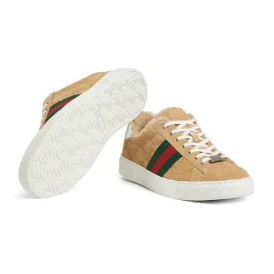 Gucci Ace series brown sneakers woven fabric women's sports shoes