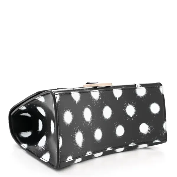 Balenciaga Small Hourglass Top Handle Bag Black/White Smooth Calfskin Leather Spray Polka Dot Silver Hardware - Image 5