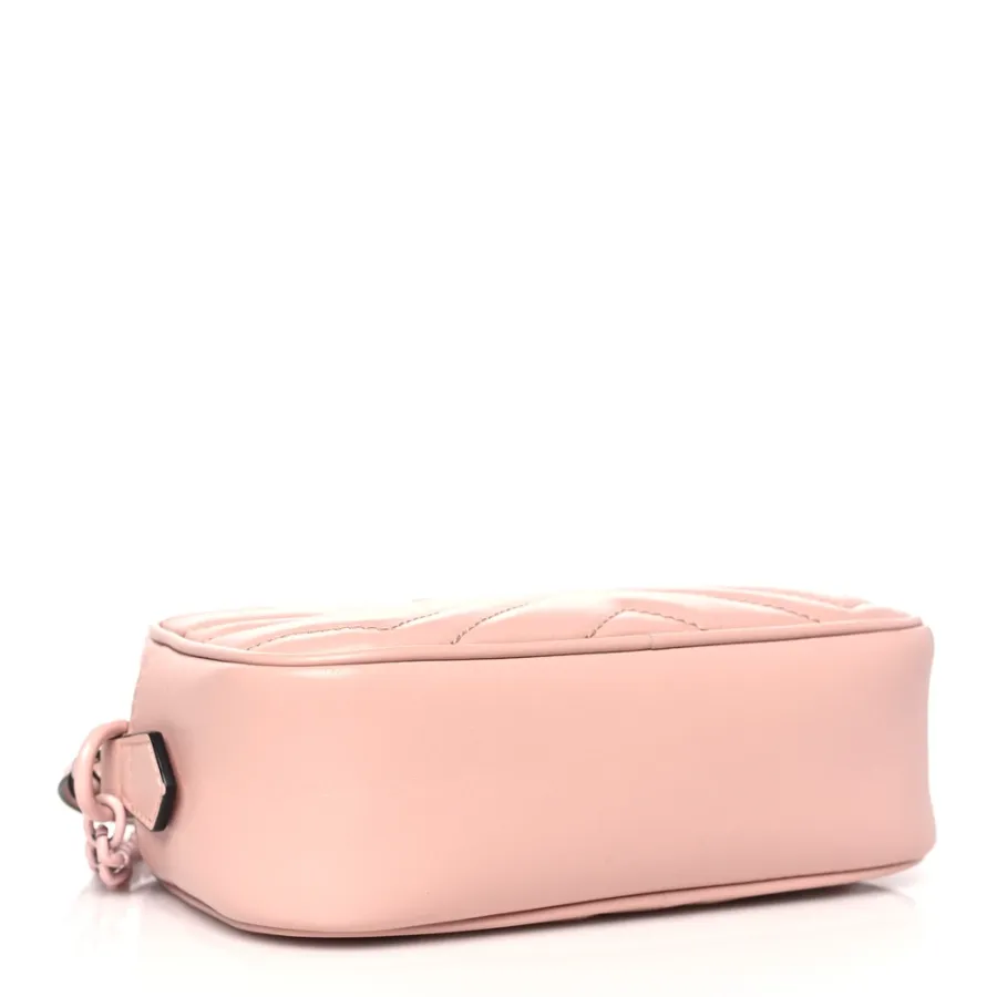 Gucci Monochrome Mini GG Marmont Chain Shoulder Bag Perfect Pink Calfskin Matelassé Leather Incognito Hardware
