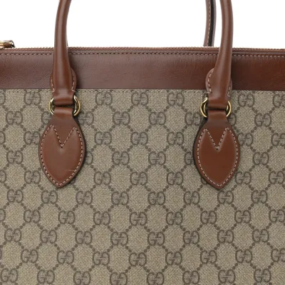 Gucci Medium Zip Top Tote Beige GG Supreme Monogram Canvas Gold Hardware