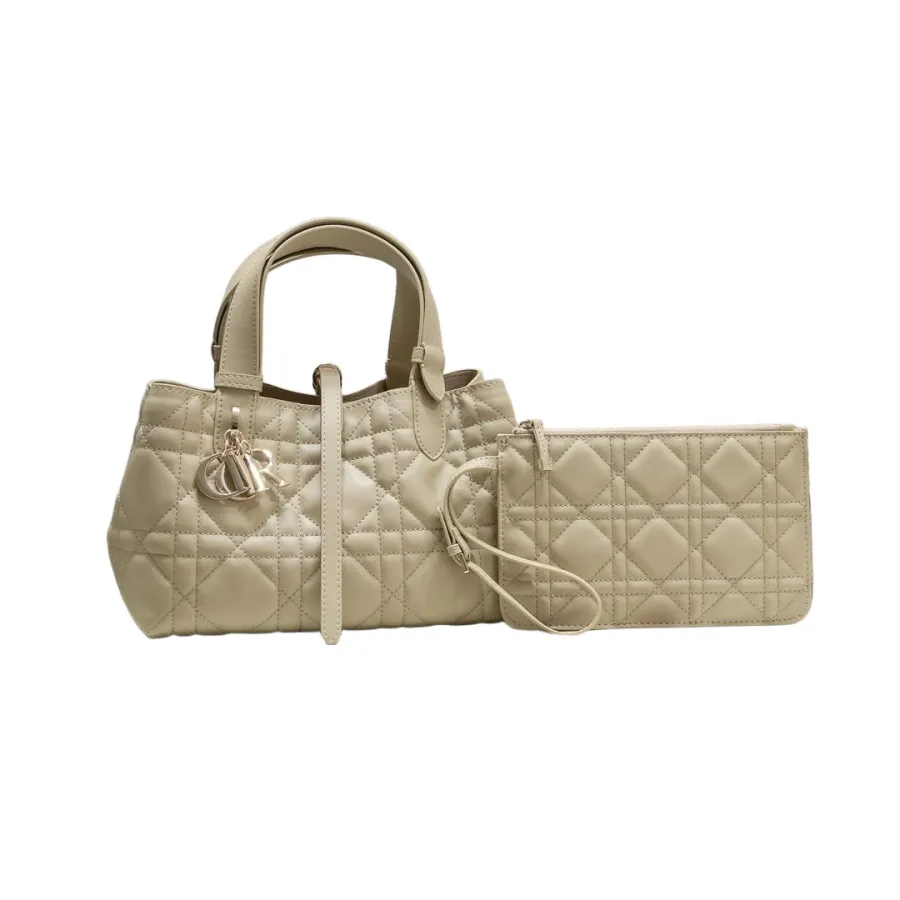 Dior Small Dior Toujours Bag In Beige Macrocannage Calfskin With Light Gold Hardware