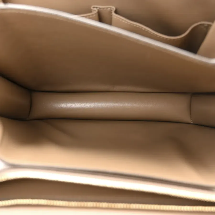 Celine Medium Classic Box Flap Bag Taupe Liege Calfskin Leather Gold Hardware
