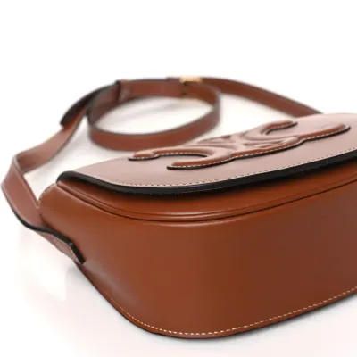 Celine Small Cuir Triomphe Folco Crossbody Bag Tan Smooth Calfskin Leather Gold Hardware