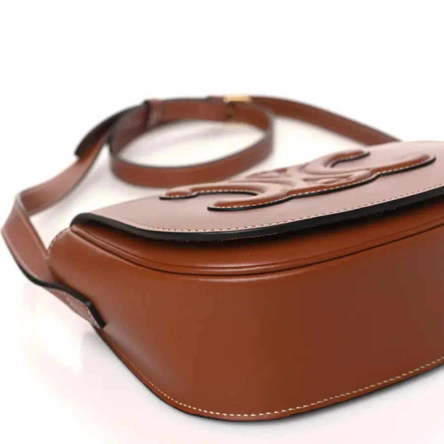 Celine Small Cuir Triomphe Folco Crossbody Bag Tan Smooth Calfskin Leather Gold Hardware