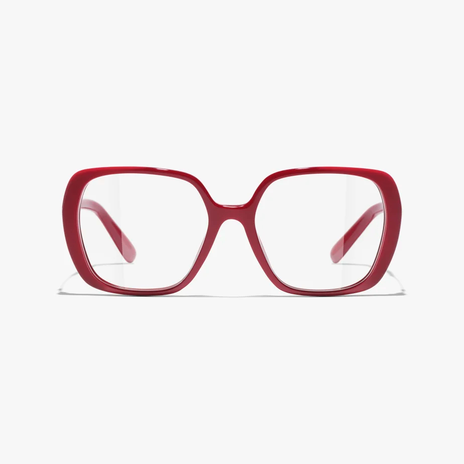 CHANEL óculos de armação quadrada cor vermelho dourado tamanho 54口18-145