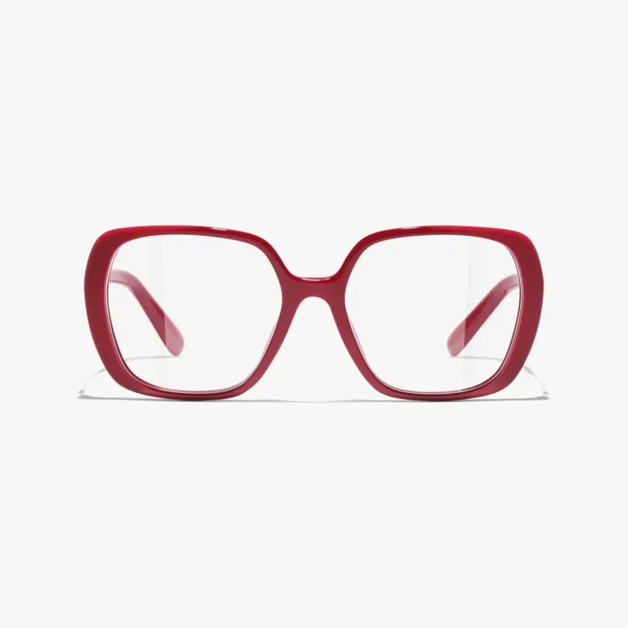 CHANEL square frame glasses red gold color size 54口18-145