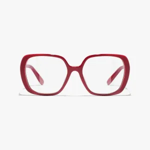 CHANEL square frame glasses red gold color size 54口18-145