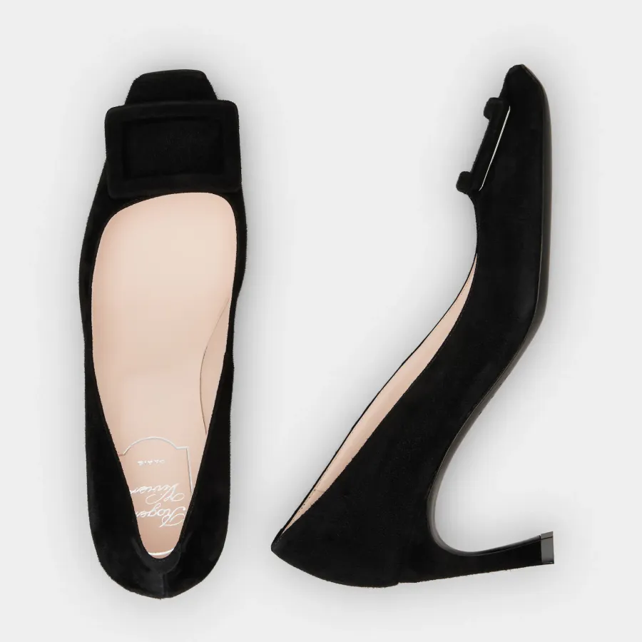 Roger Vivier Trompette Pumps High Heels In Black Suede With Suede Metal Buckle (Heel Height 7cm)