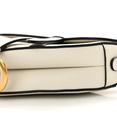 Dior Mini Saddle Bag With Strap White Grained Calfskin Leather Brass Hardware