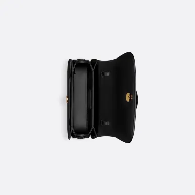 Dior Small 30 Montaigne Avenue Top Handle Bag In Black Ribbed Calfskin With Gold Hardware
