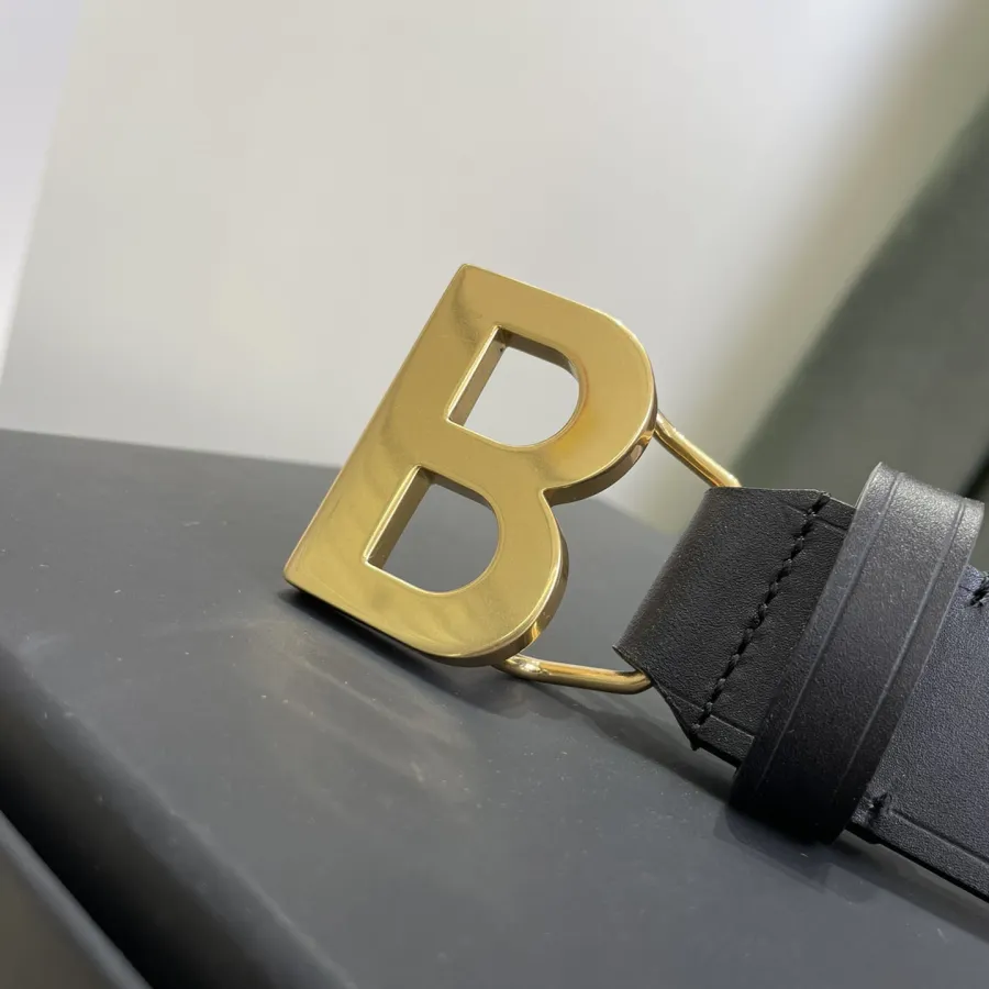 Balenciaga Women's Single B Buckle Belt In Pink/Pale Pink/Black Smooth Calfskin With Gold/Silver Hardware 30mm