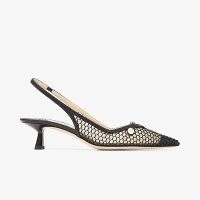 JIMMY CHOO Black fishnet mesh Splicing and splicing leather high heels