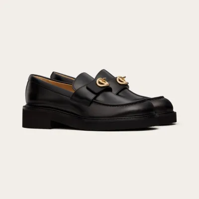 VALENTINO Black calf leather Loafers (heel height 4cm)