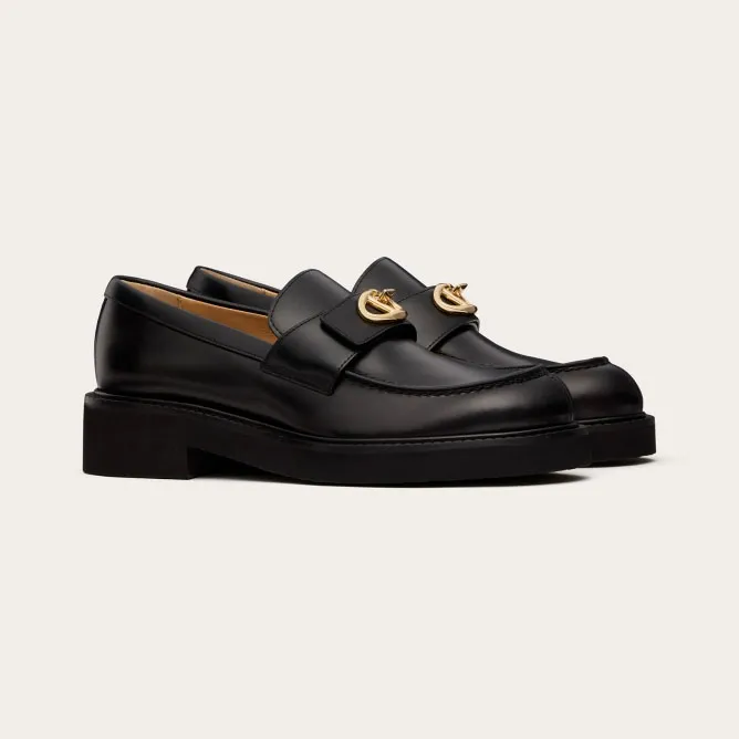 VALENTINO Black calf leather Loafers (heel height 4cm)