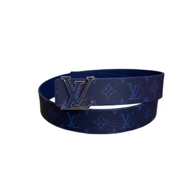 Louis Vuitton Men's LV Buckle Belt In Blue Monogram Canvas With Black/Gold/Silver Hardware 40mm