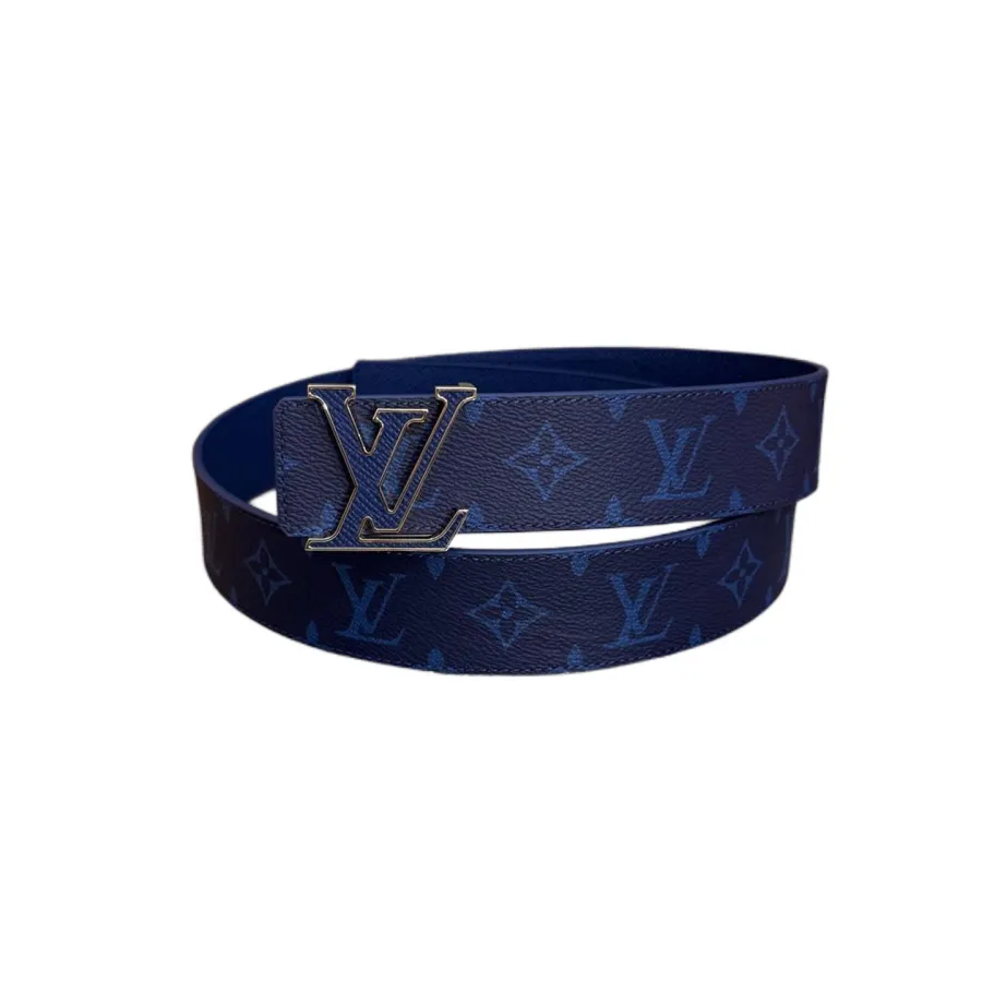 Louis Vuitton Men's LV Buckle Belt In Blue Monogram Canvas With Black/Gold/Silver Hardware 40mm