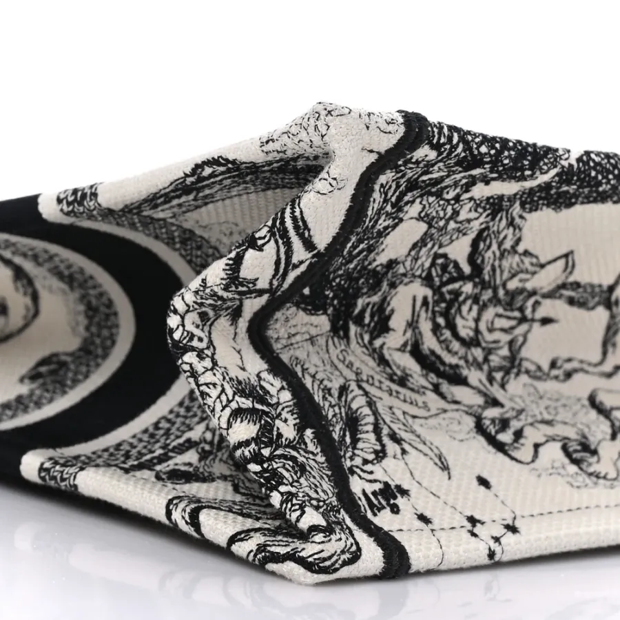 Dior Small Zodiac Toile De Jouy Book Tote Latte/Black Embroidered Canvas