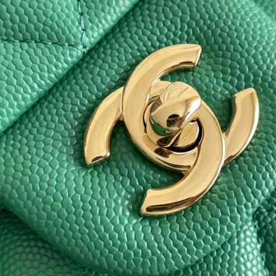 Chanel CF Green / Pink Quilted Caviar Leather Crossbody Bags