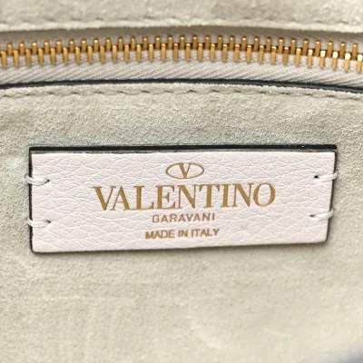 Valentino Garavani Medium Roman Stud Shoulder Bag Ivory Grained Calfskin Leather Light Gold Hardware