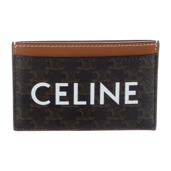 Celine Small Printed Compact Wallet Brown Calfskin Leather