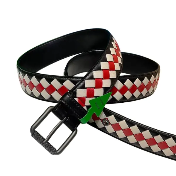 Bottega Veneta Men's Square Buckle Intrecciato Belt In Multicolor Calfskin With Silver/Matte Gun Black Hardware 35mm - Image 9
