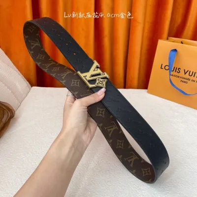Louis Vuitton Men's LV Flower Buckle Reversible Belt In Black Calfskin And Black/Brown Monogram Canvas With Gold/Silver Hardware 40mm