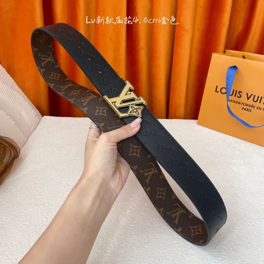 Louis Vuitton Men's LV Flower Buckle Reversible Belt In Black Calfskin And Black/Brown Monogram Canvas With Gold/Silver Hardware 40mm