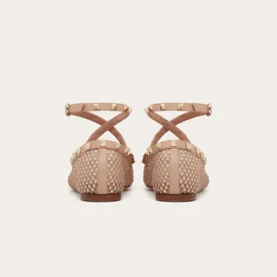 VALENTINO Rivet embellished grid ballet flats