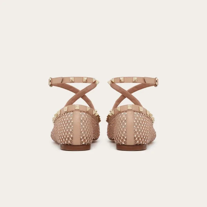 VALENTINO Rivet embellished grid ballet flats