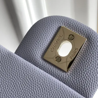 Chanel CF Purple / Green Quilted Caviar Leather Crossbody Bags