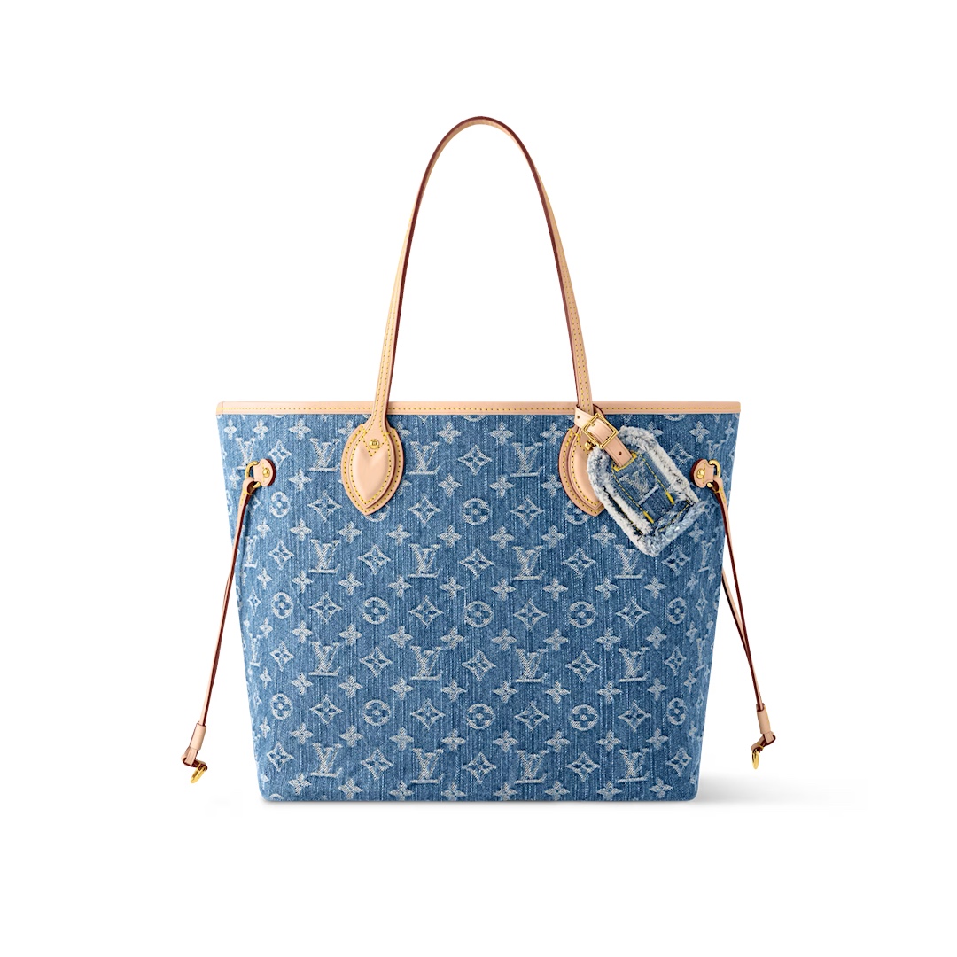 Louis Vuitton Neverfull Monogram Denim MM com Hardware Dourado