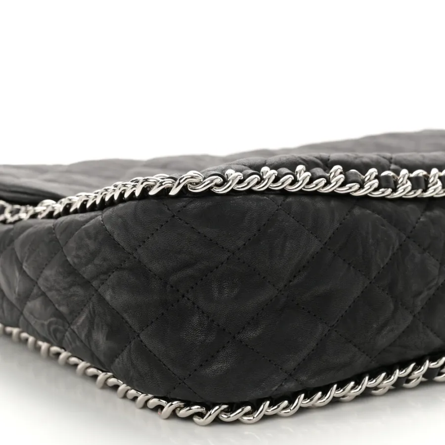 Chanel Chain Around Flap Maxi Black Quilted Washed Lambskin Leather Silver Hardware