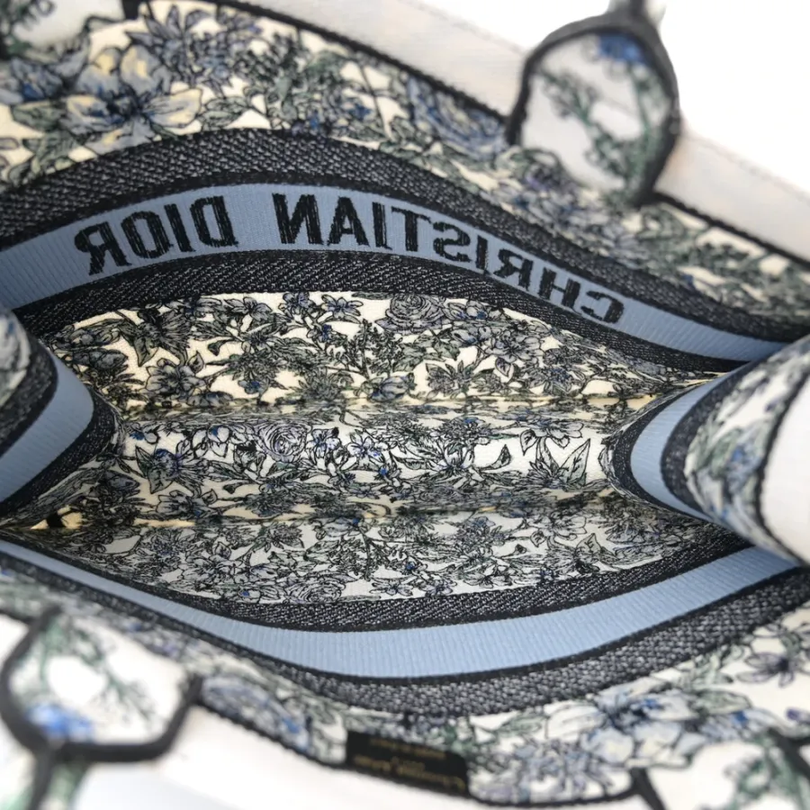 Dior Medium Flowers Book Tote Blue Multicolor Embroidered Canvas