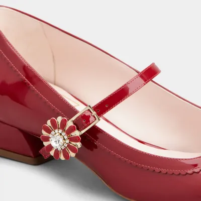 Roger Vivier Très Vivier Dasiy Mary Janes In Red Patent Leather With Flower Metal Buckle (Heel Height 2.5cm)