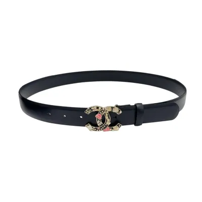 Chanel Women's Decorative CC Buckle Belt In White/Black/Red/Burgundy Calfskin With Gold Hardware 30mm