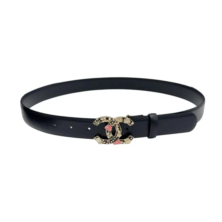 Chanel Women's Decorative CC Buckle Belt In White/Black/Red/Burgundy Calfskin With Gold Hardware 30mm