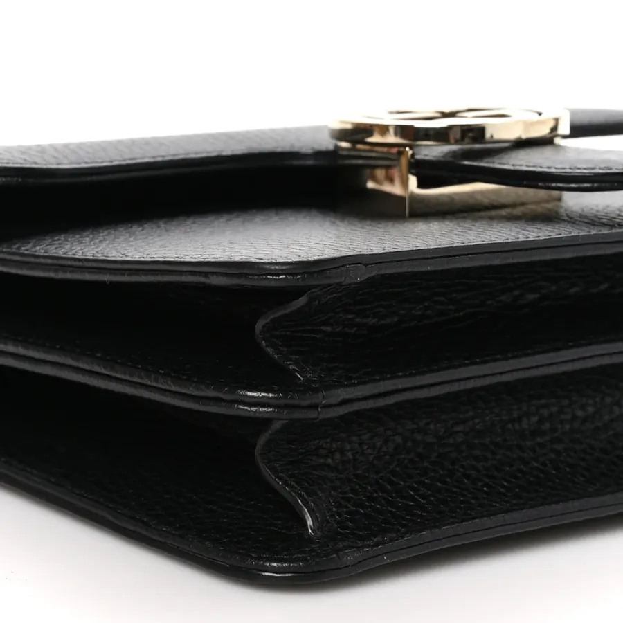 Gucci Small Interlocking G Shoulder Bag Black Dollar Calfskin Leather Gold Hardware