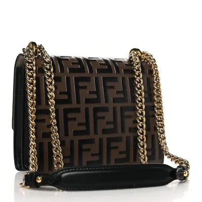 Fendi Small FF 1974 Embossed Kan U Shoulder Bag Maya/Black Bi-Color Liberty Vitello Leather Gold Hardware