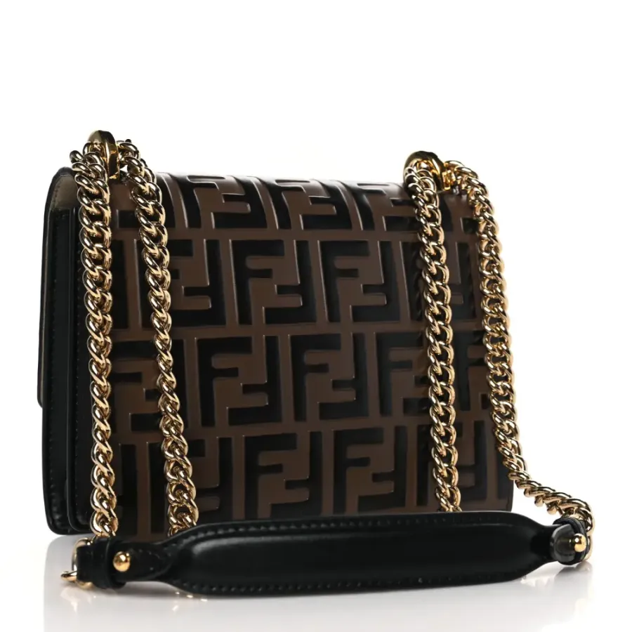 Fendi Small FF 1974 Embossed Kan U Shoulder Bag Maya/Black Bi-Color Liberty Vitello Leather Gold Hardware