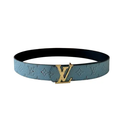 Louis Vuitton Men's Dimension Monogram Héritage Belt In Blue/White Canvas With Gold/Silver Hardware 40mm