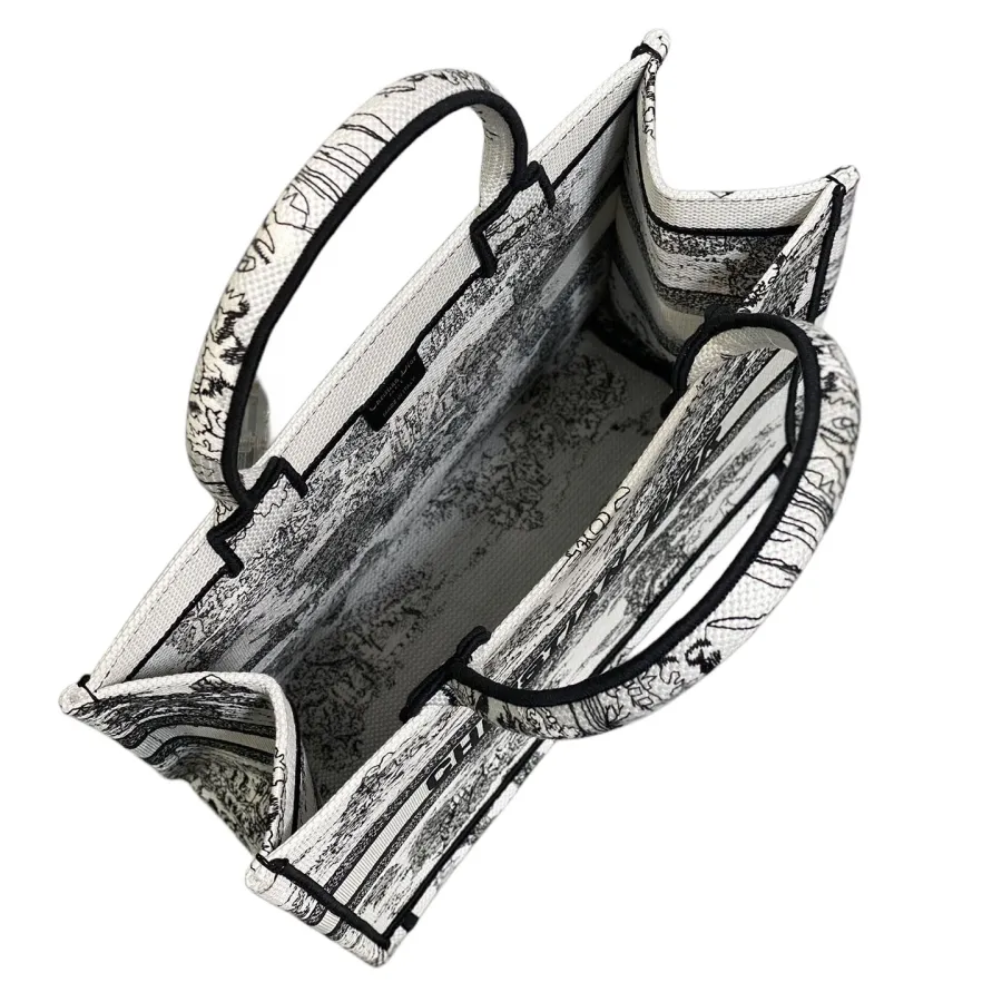 Dior Medium Dior Book Tote White Embroidery with Black Toile de Jouy Scotland Motif Embroidery