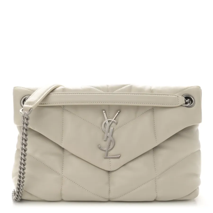 Saint Laurent Mini Loulou Chain Satchel Crema Soft Quilted Puffer Monogram Lambskin Leather Aged Gold Hardware