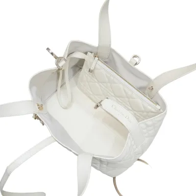 Dior Small Dior Toujours Bag In White Macrocannage Calfskin With Light Gold Hardware