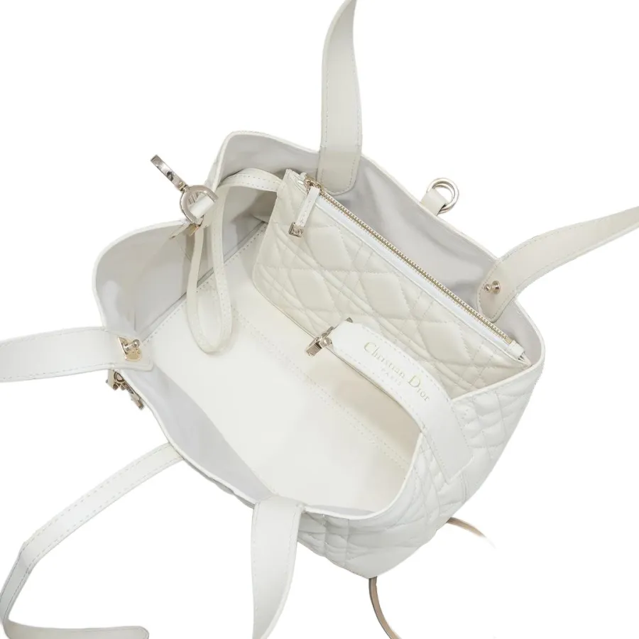 Dior Small Dior Toujours Bag In White Macrocannage Calfskin With Light Gold Hardware