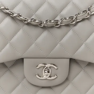 Chanel Double Flap Jumbo Grey Lambskin Bag