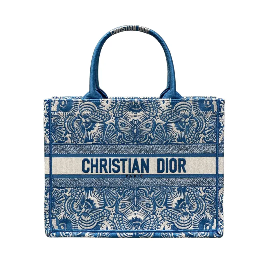 Dior Medium Dior Book Tote In Celestial Blue and White D-Butterfly Paisley Embroidery