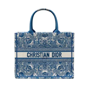 Dior Medium Dior Book Tote In Celestial Blue and White D-Butterfly Paisley Embroidery