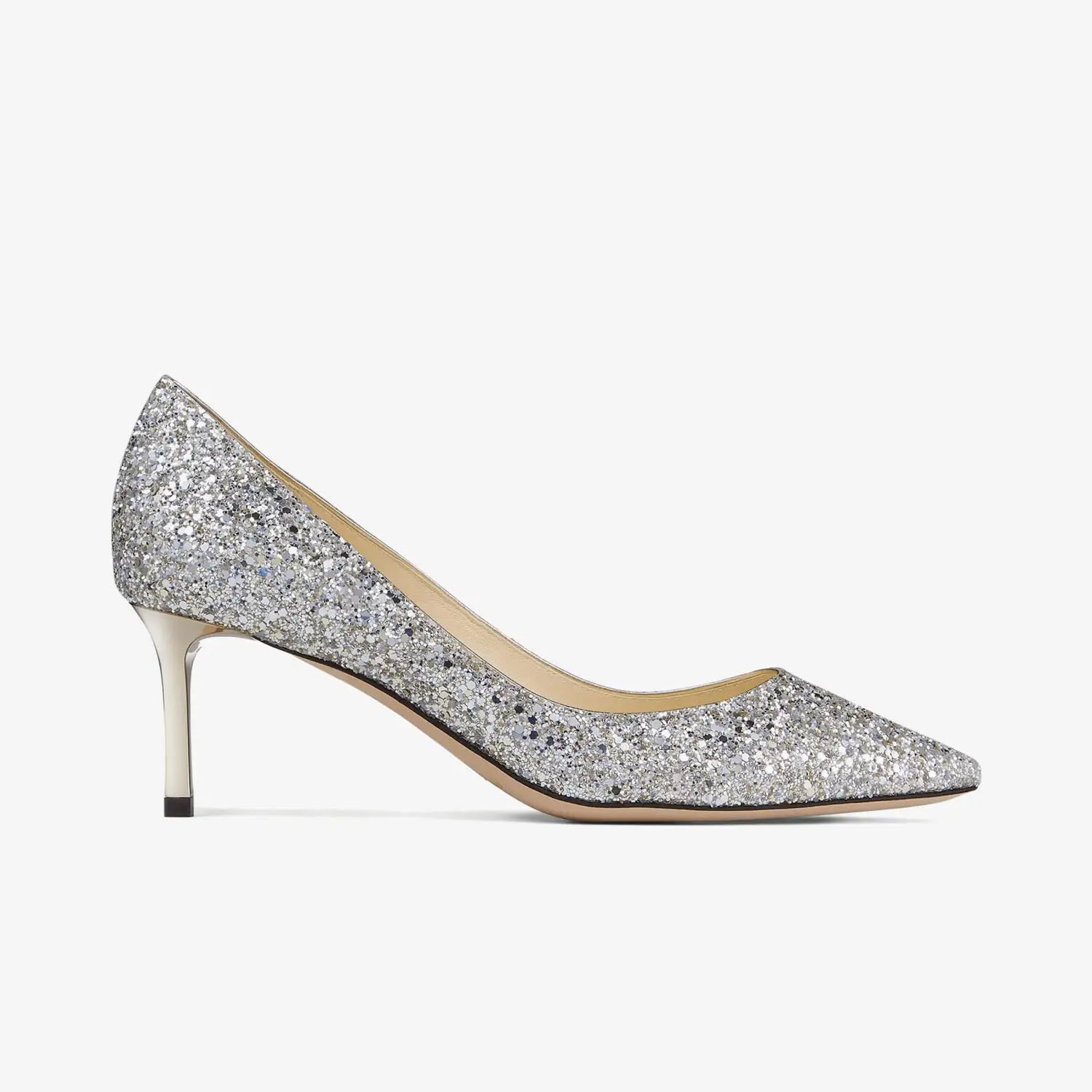 JIMMY CHOO Salto fino de tecido com glitter grão grosso prateado