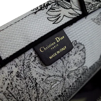 Dior Medium Dior Book Tote In Black Toile De Jouy Embroidered Canvas