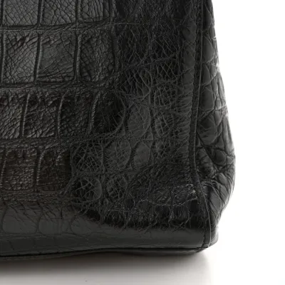 Saint Laurent Medium Kate Satchel Black Reversible Embossed Monogram Calfskin & Crocodile Leather Aged Gold Hardware